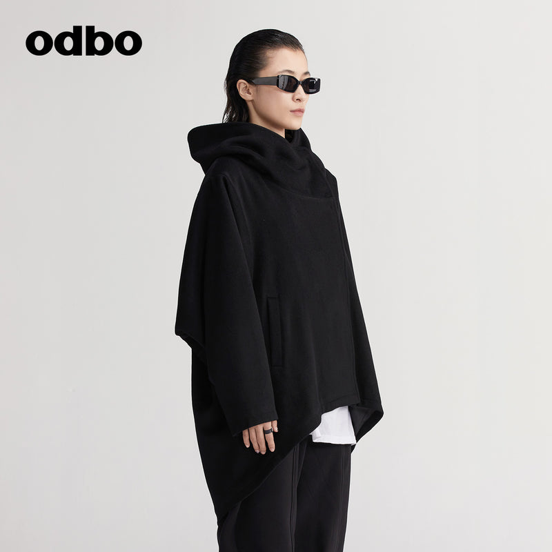 【商場同款】odbo/歐迪比歐秋冬女毛呢外套女中長款雙面呢子大衣