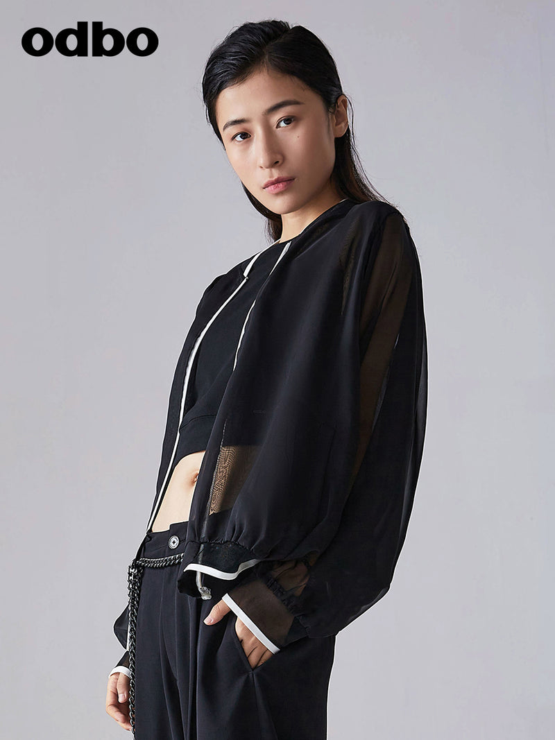 Odbo 夏季2022年新款網紗短外套女薄款透氣寬鬆百搭時尚防曬上衣