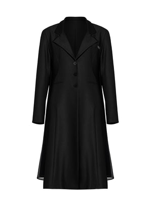 Odbo網紗拼接長款西裝外套女春秋冬2022年新款黑色氣質顯瘦上衣