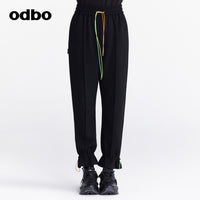 Odbo 時尚運動撞色系帶束腳休閒褲女夏季2022年新款百搭針織長褲