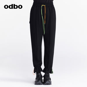 Odbo 時尚運動撞色系帶束腳休閒褲女夏季2022年新款百搭針織長褲