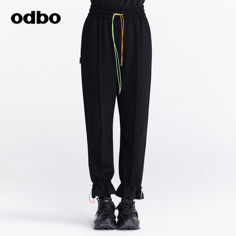 Odbo 時尚運動撞色系帶束腳休閒褲女夏季2022年新款百搭針織長褲