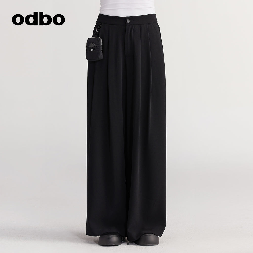 【商場同款】odbo/歐迪比歐秋冬2022新款休閒褲女寬鬆直筒闊腿褲