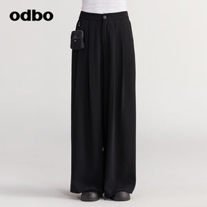 【商場同款】odbo/歐迪比歐秋冬2022新款休閒褲女寬鬆直筒闊腿褲