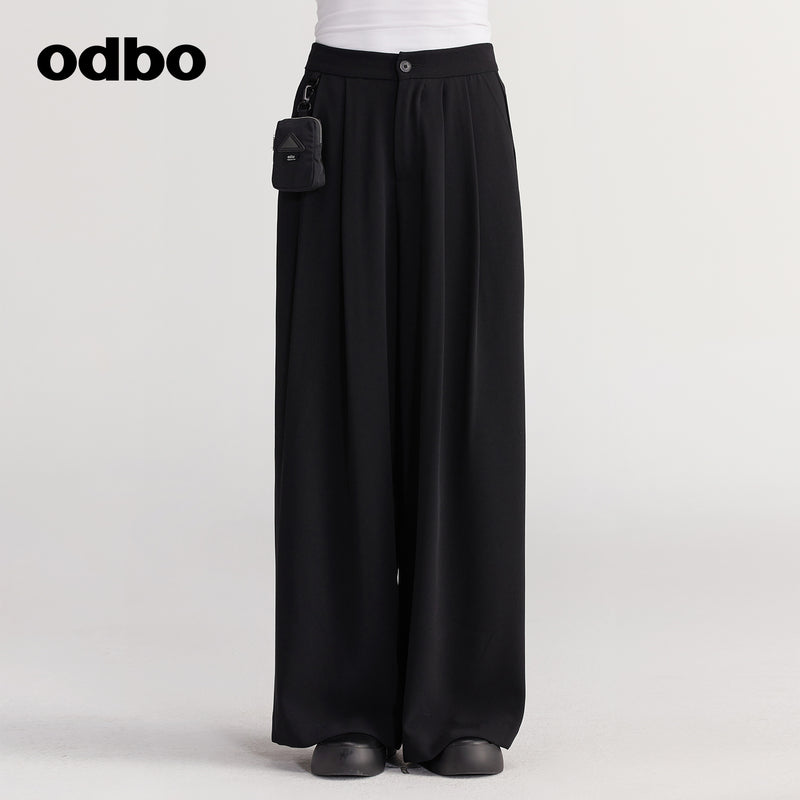 【商場同款】odbo/歐迪比歐秋冬2022新款休閒褲女寬鬆直筒闊腿褲