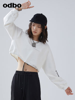 Odbo/歐迪比歐夏季2022新款短款針織衛衣女設計感小眾休閒上衣潮