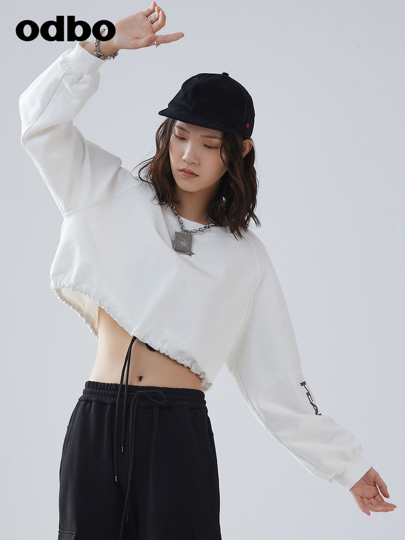 Odbo/歐迪比歐夏季2022新款短款針織衛衣女設計感小眾休閒上衣潮