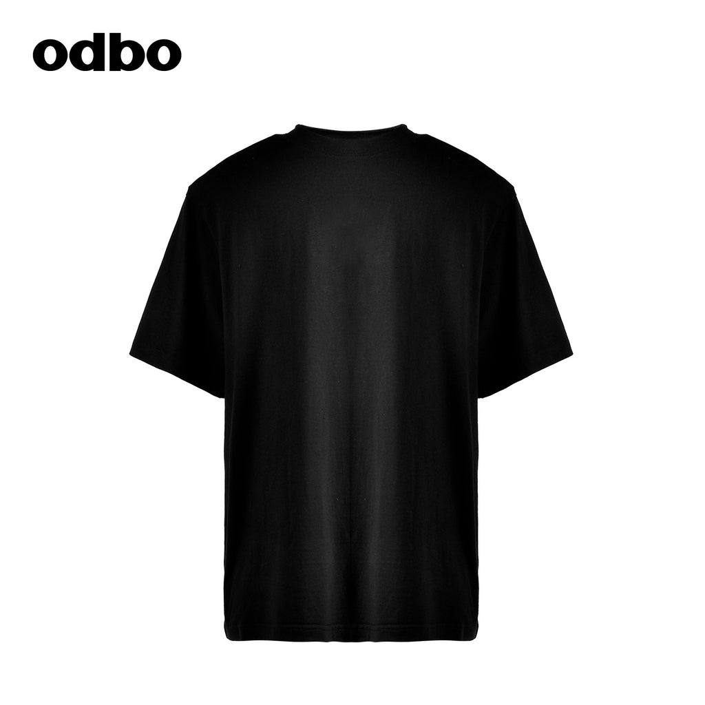 Odbo早秋2022年新款男裝休閒氣質黑色T恤男寬鬆百搭時尚純棉上衣