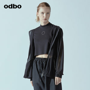Odbo網紗連帽運動休閒外套女潮夏季薄款防紫外線透氣長袖防曬衫