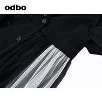 Odbo拼接設計感小眾風衣外套女中長款2022年秋冬氣質百搭顯瘦潮