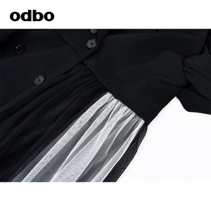 Odbo拼接設計感小眾風衣外套女中長款2022年秋冬氣質百搭顯瘦潮
