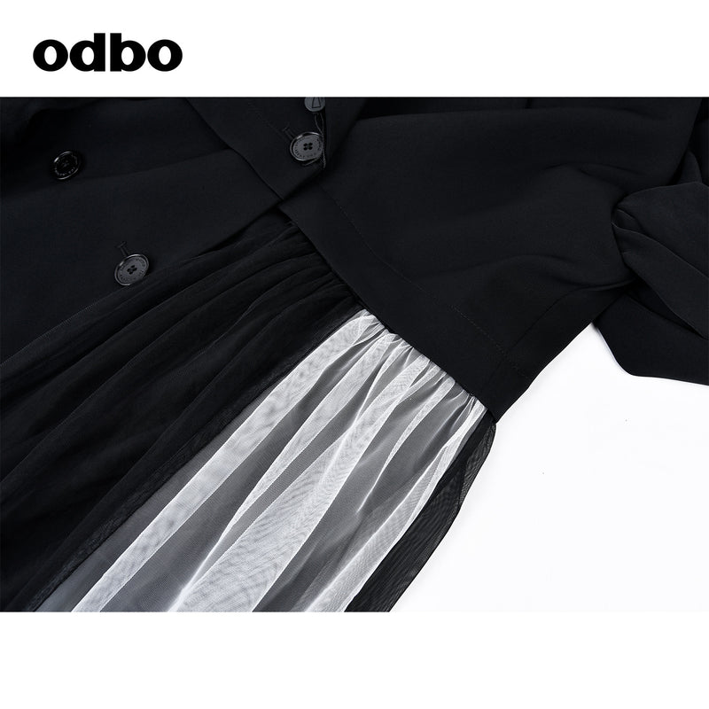 Odbo拼接設計感小眾風衣外套女中長款2022年秋冬氣質百搭顯瘦潮