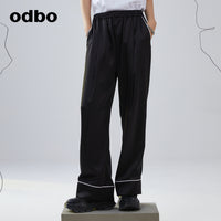 odbo 夏日套装休闲长裤显瘦睡衣风v领设计感衬衫高级感女装冷淡风