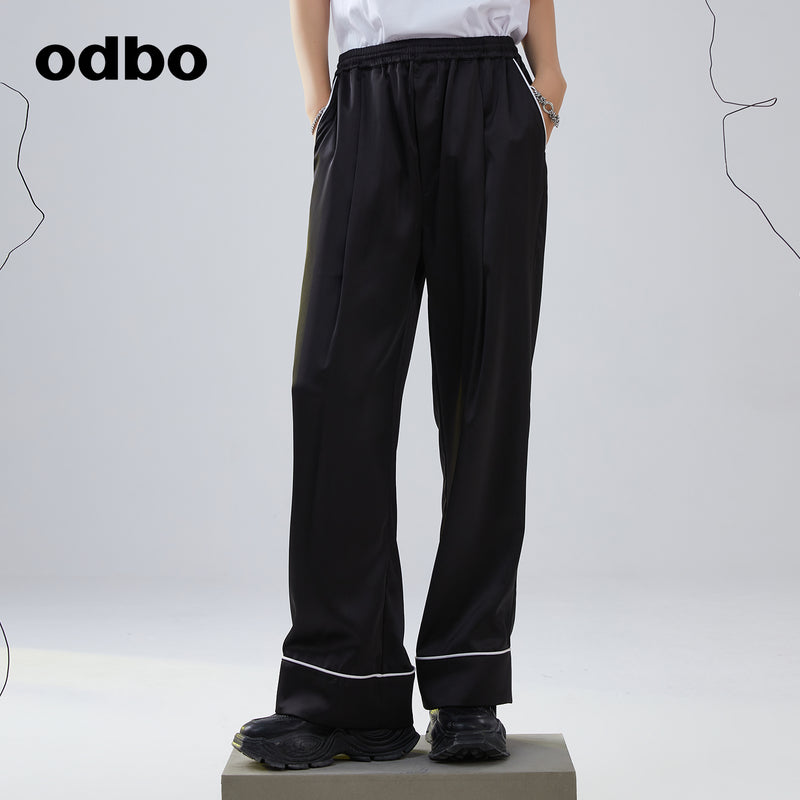 odbo 夏日套装休闲长裤显瘦睡衣风v领设计感衬衫高级感女装冷淡风
