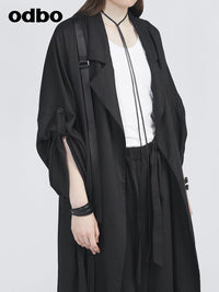Odbo暗黑系氣質長外套女春秋2022年新款廓形垂墜感寬鬆百搭風衣