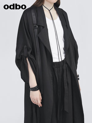 Odbo暗黑系氣質長外套女春秋2022年新款廓形垂墜感寬鬆百搭風衣