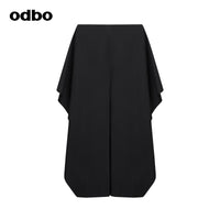 Odbo山本風黑色不對稱闊腿褲女春秋2022新款休閒褲寬鬆收腰裙褲