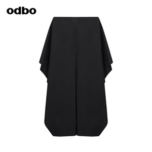 Odbo山本風黑色不對稱闊腿褲女春秋2022新款休閒褲寬鬆收腰裙褲