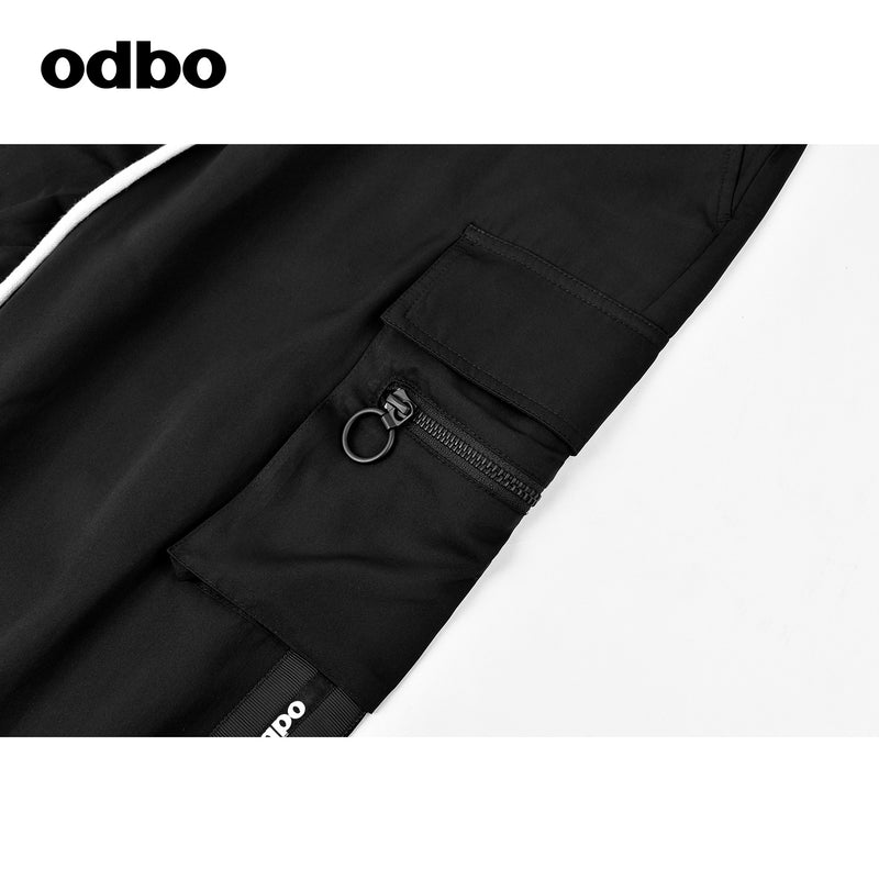 【商場同款】odbo/歐迪比歐2022新款抽繩高腰休閒褲女束腳工裝褲
