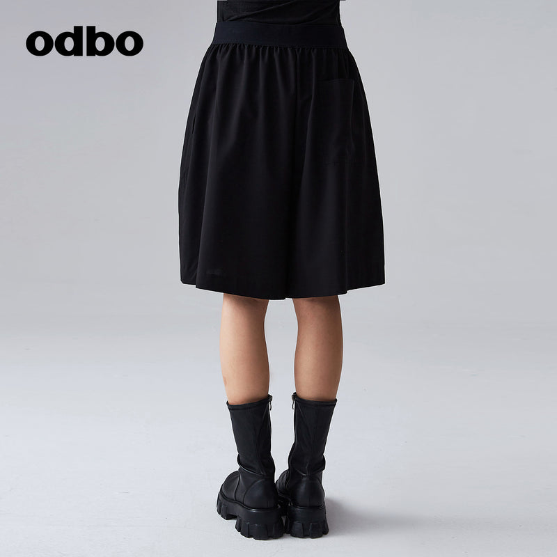 【商場同款】odbo/歐迪比歐春裝2022年新款女黑色五分休閒裙褲子