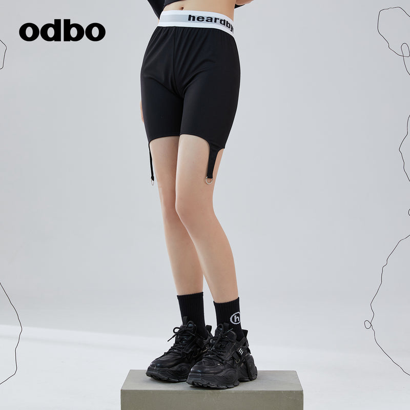 Odbo logo印花束腰時尚運動騎行褲女夏季2022年新款百搭薄款短褲