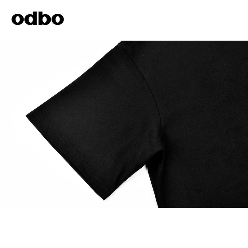 Odbo早秋2022年新款男裝休閒氣質黑色T恤男寬鬆百搭時尚純棉上衣