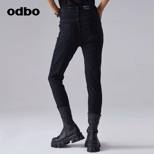 【商場同款】odbo/歐迪比歐春裝2022年新款女破洞小腳牛仔休閒褲
