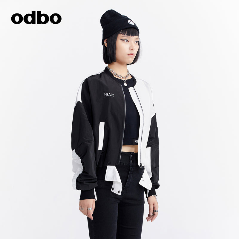 Odbo秋冬2022年新款女黑白撞色短外套女設計感小眾時尚百搭夾克潮