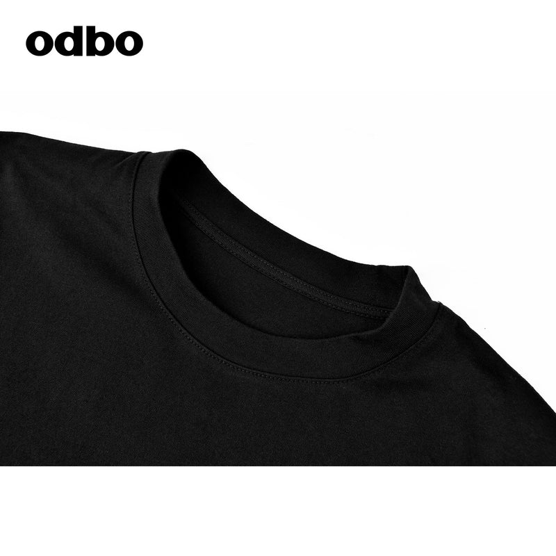 Odbo早秋2022年新款男裝休閒氣質黑色T恤男寬鬆百搭時尚純棉上衣