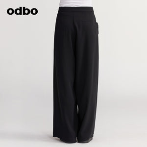 【商場同款】odbo/歐迪比歐秋冬2022新款休閒褲女寬鬆直筒闊腿褲