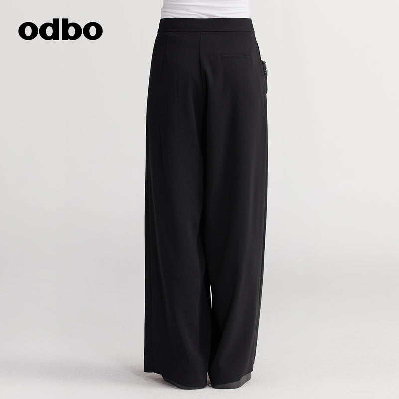 【商場同款】odbo/歐迪比歐秋冬2022新款休閒褲女寬鬆直筒闊腿褲