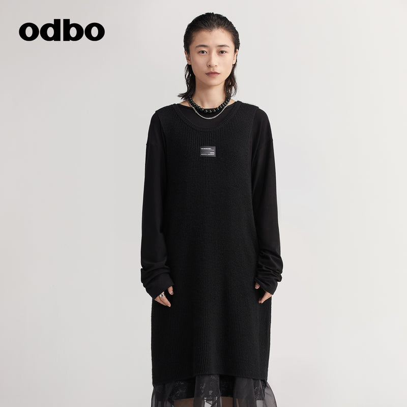 【商場同款】odbo/歐迪比歐春裝2022新款毛針織衫女開叉中長裙子