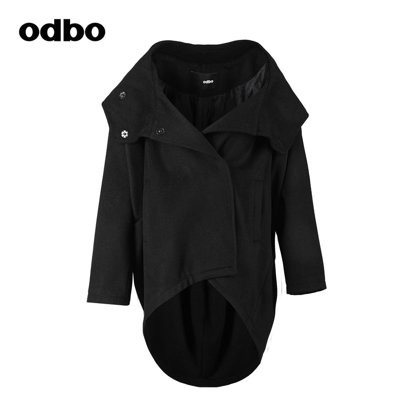 【商場同款】odbo/歐迪比歐秋冬女毛呢外套女中長款雙面呢子大衣