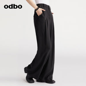 【商場同款】odbo/歐迪比歐秋冬2022新款垂感休閒褲女闊腿長褲