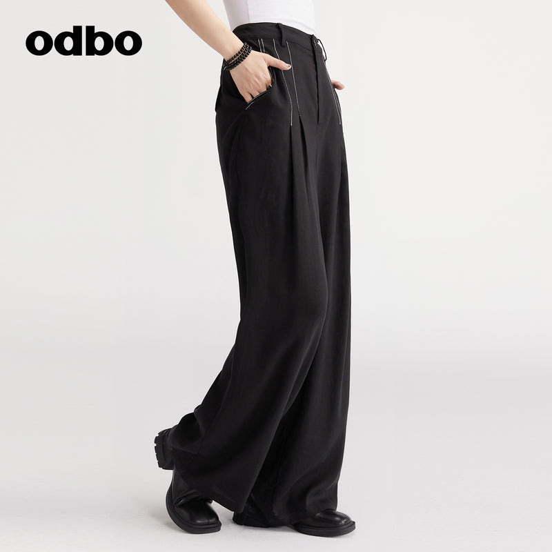 【商場同款】odbo/歐迪比歐秋冬2022新款垂感休閒褲女闊腿長褲