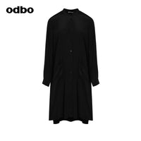 Odbo長款氣質襯衫外套女2022新款休閒寬鬆百搭顯瘦黑色襯衣