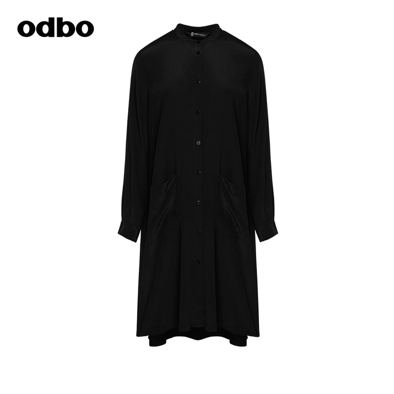 Odbo長款氣質襯衫外套女2022新款休閒寬鬆百搭顯瘦黑色襯衣