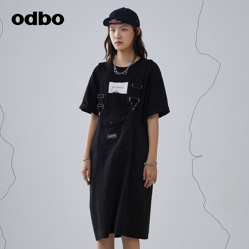 Heardbyodbo潮牌時尚黑色背帶連體褲女2022年新款百搭闊腿褲子