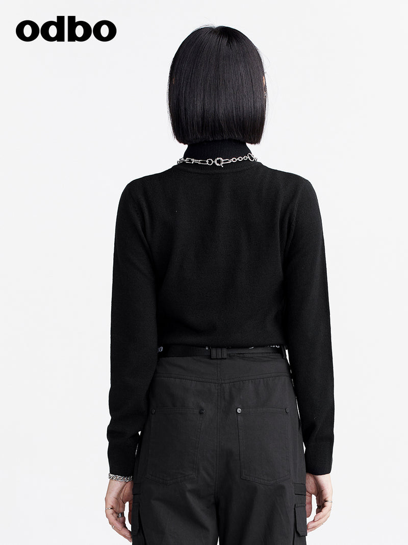 Heardbyodbo春裝2022年新款女高領黑色長袖針織衫女百搭彈力上衣