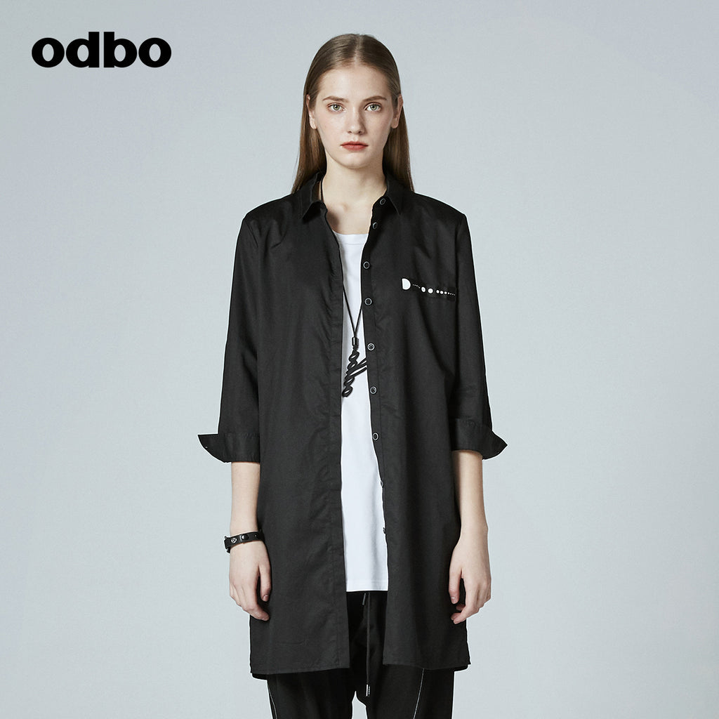 Odbo/歐迪比歐專櫃同款設計師品牌新款女簡約中長氣質襯衫外套