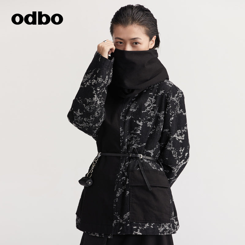 【商場同款】odbo/歐迪比歐圍巾領棉外套女秋冬2022新款外套