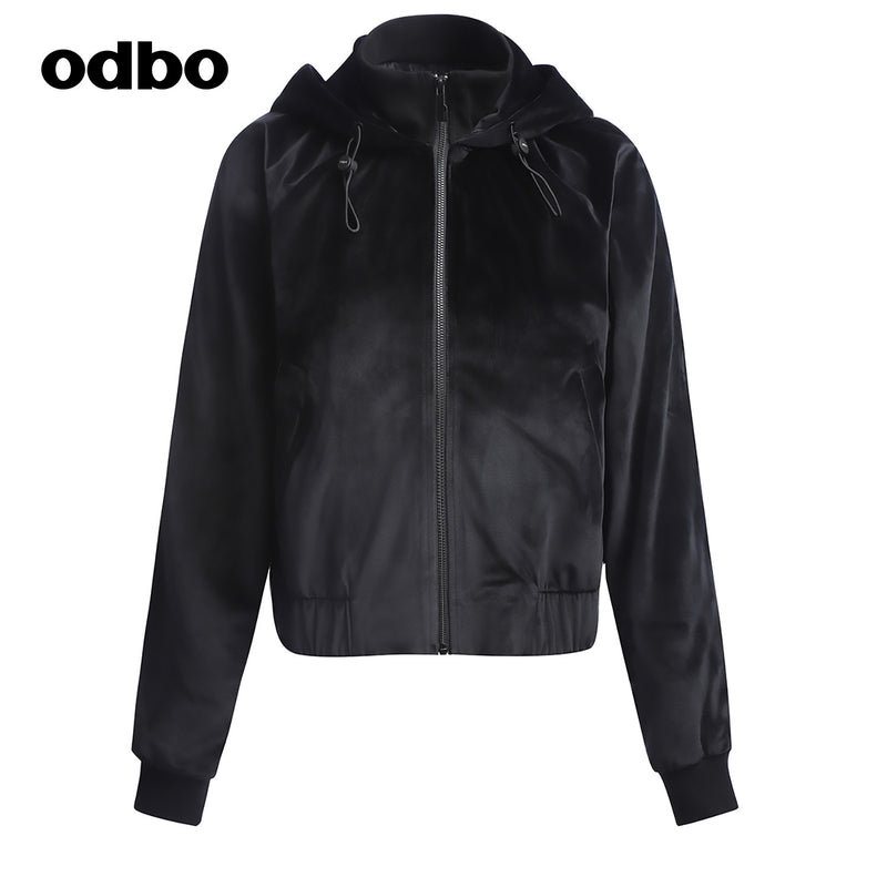 【商場同款】odbo/歐迪比歐時尚連帽短外套女秋冬2022年新款上衣