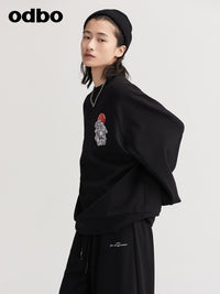 【商場同款】odbo/歐迪比歐秋冬2022新款黑色衛衣女休閒針織上衣