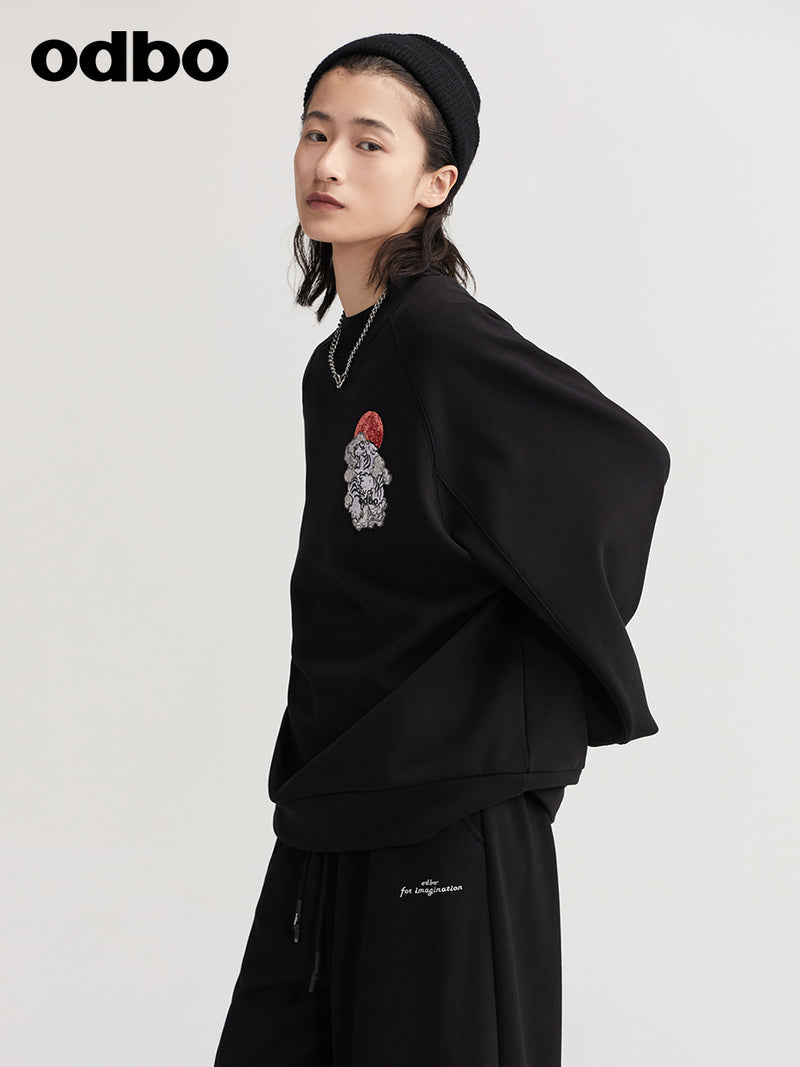 【商場同款】odbo/歐迪比歐秋冬2022新款黑色衛衣女休閒針織上衣