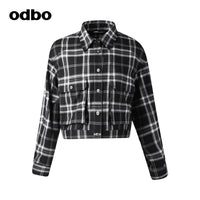 【商場同款】odbo/歐迪比歐格子短外套女秋冬2022年新款襯衫上衣