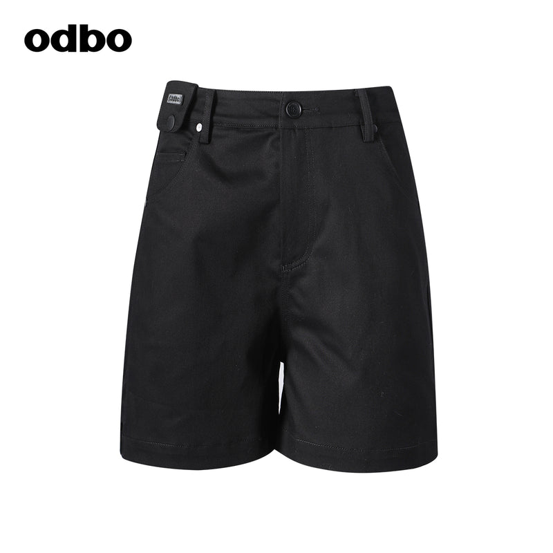Odbo高腰顯瘦休閒短褲女外穿夏季新款寬鬆中褲黑色百搭五分褲潮