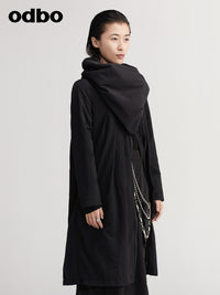 【商場同款】odbo/歐迪比歐春裝2022新款黑色連衣裙中長款直筒裙