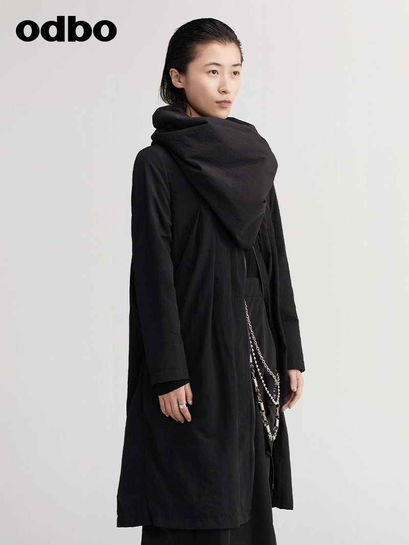 【商場同款】odbo/歐迪比歐春裝2022新款黑色連衣裙中長款直筒裙