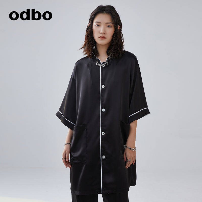 odbo 夏日套装休闲长裤显瘦睡衣风v领设计感衬衫高级感女装冷淡风
