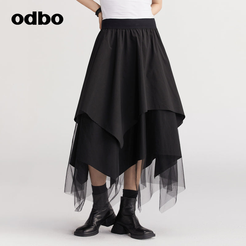 【商場同款】odbo/歐迪比歐半身裙女2022秋冬新款設計感小眾A字裙